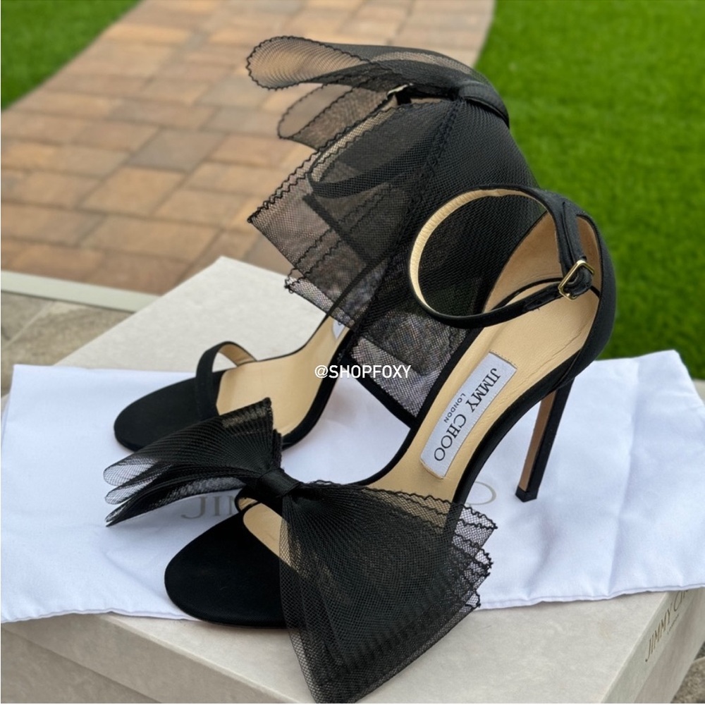 SOLD Jimmy Choo Aveline 100 Asymmetric Grosgrain Sandal Heel - Picture 2 of 15